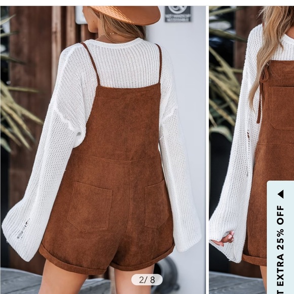 NEW WITH TAGS CUPSHE XL CORDUROY TIE STRAP ROMPER - Picture 3 of 11